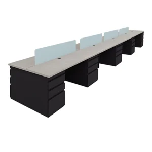 Isla Recta de 10 Puestos con Archivador 2x1 Pantalla de Cristal Frontal