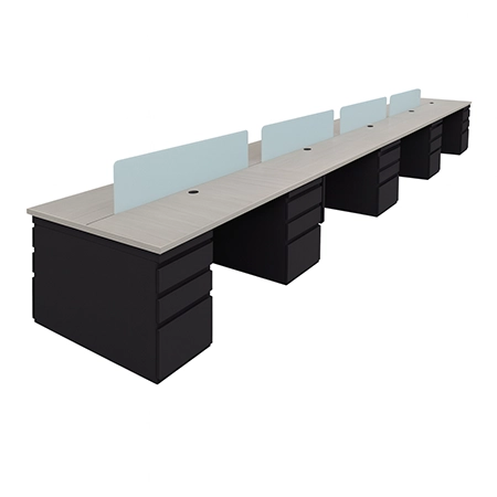 Isla Recta de 10 Puestos con Archivador 2x1 Pantalla de Cristal Frontal