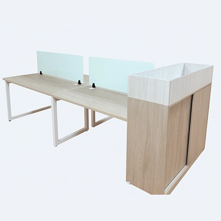 Isla Recta de 4 Puestos con Matera/Biblioteca Pantalla de Cristal Frontal