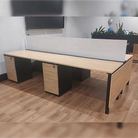 Isla Recta de 4 Puestos con Archivador 2x1 Pantalla de Cristal 1