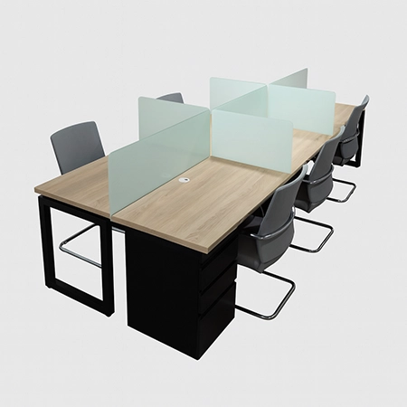 Isla Recta de 6 Puestos con Archivador 1x1 Pantalla de Cristal Frontal y Lateral