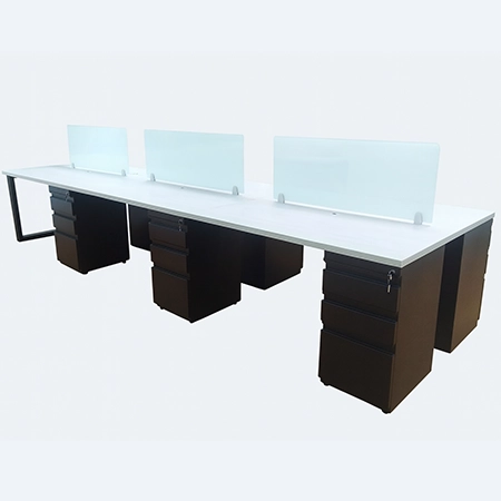 Isla Recta de 6 Puestos con Archivador 1x1 Pantalla de Cristal