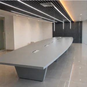 Mesa de juntas Bani tipo barril en laminado de alta presión para oficina corporativa