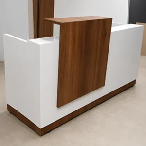 Recepción compacta blanca y madera con diseño moderno para oficinas pequeñas