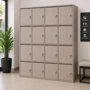 Locker de madera de 16 puestos con compartimentos individuales y cerradura para oficinas e instituciones
