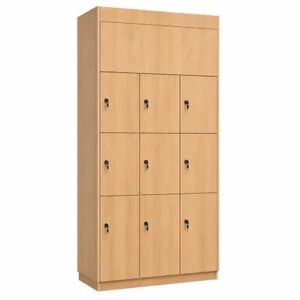 Locker de madera de 9 puestos con compartimientos individuales y cerradura para oficina o institución