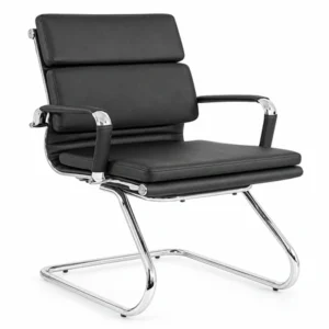 Silla Varsovia negra con respaldo de almohadillas horizontales y base cromada.
